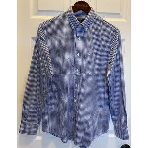 Dockers Mens S Gingham Plaid Blue White Long Sleeve Button Down Collar Shirt